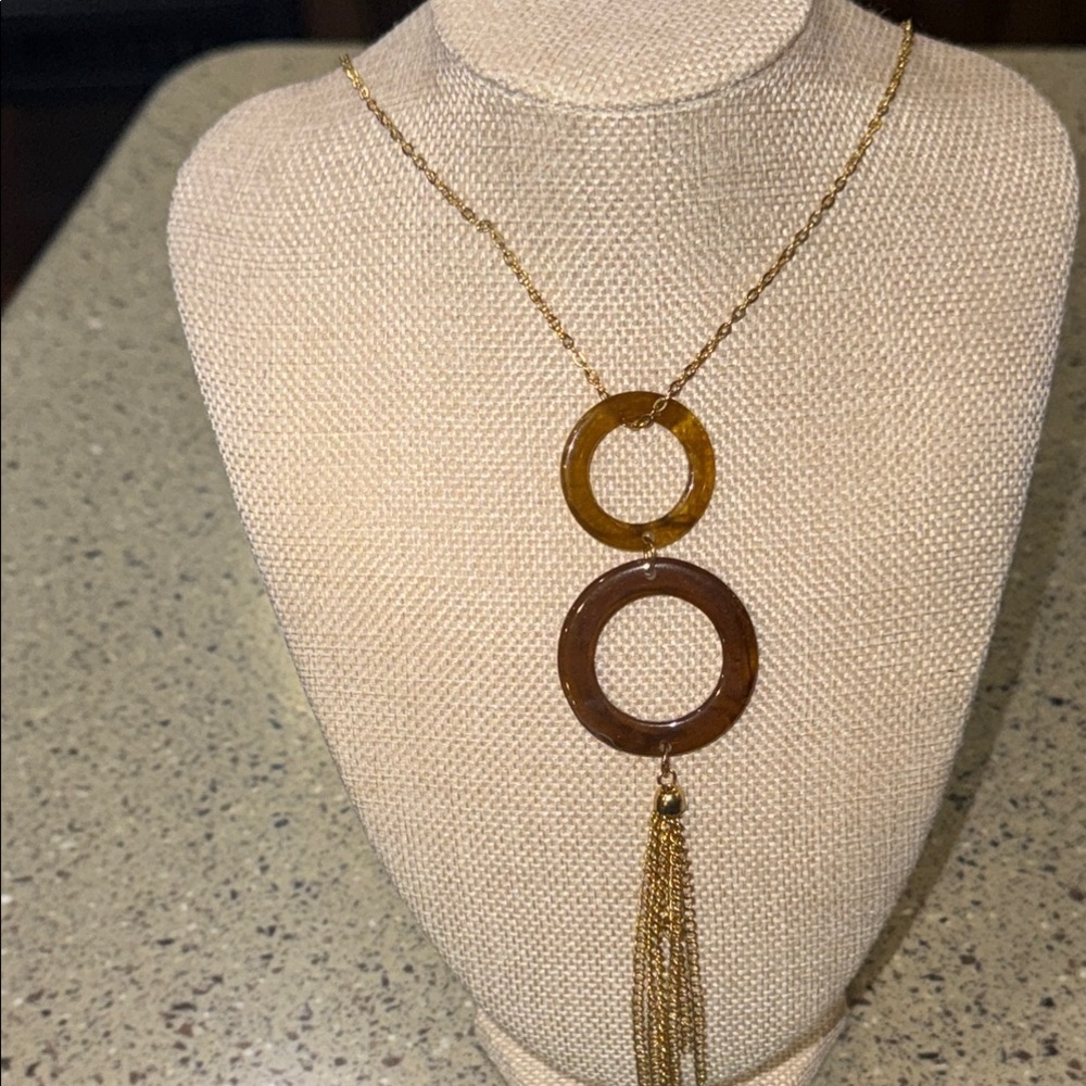 Gold  tone circle Tassel Necklace